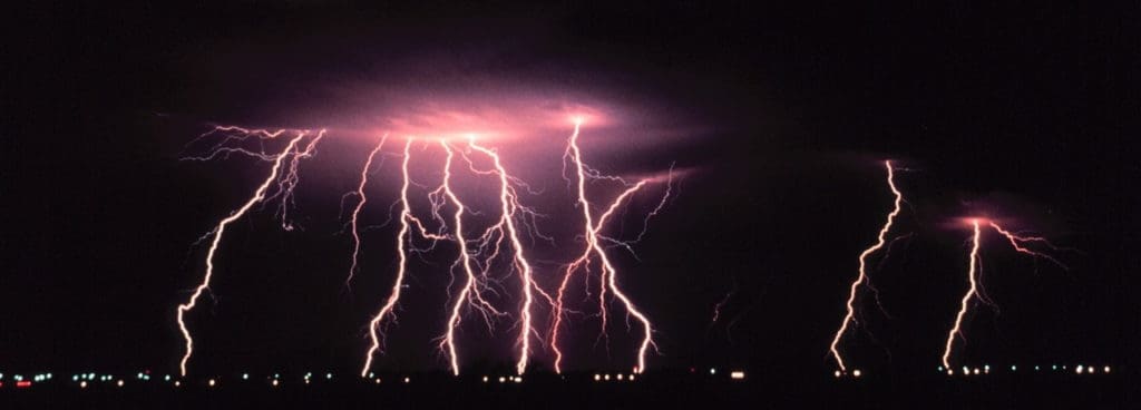 lightning strikes in a city