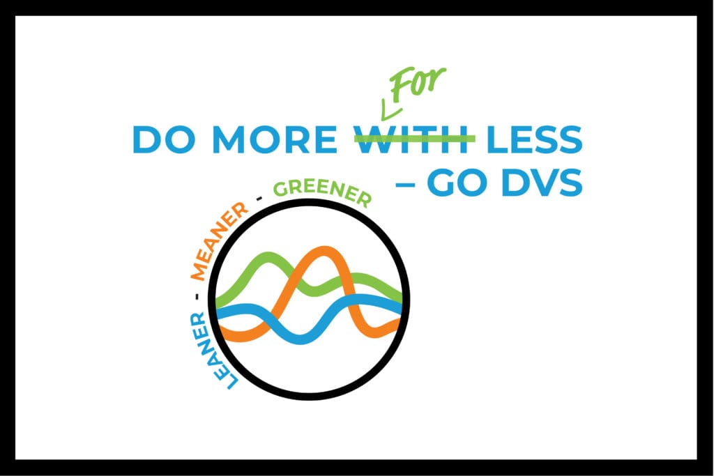 Graphic image showing the DVSAnalytics logo circle with "Do More with Less - Go DVS"
